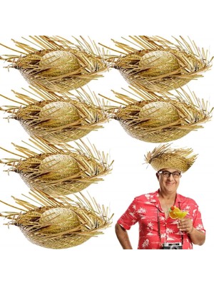 Mey Ithalat® Tropikal Parti Naturel Hasır Hawaii Şapkası 13X36 cm
