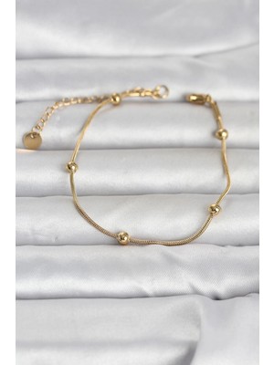 Mey Ithalat® 316L Çelik Gold Renk Top Zincirli Kadın Bileklik