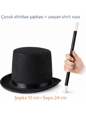 Mey Ithalat® Çocuk Sihirbaz Şapkası ve Uzayan Yaylı Sihirli Sopa Seti