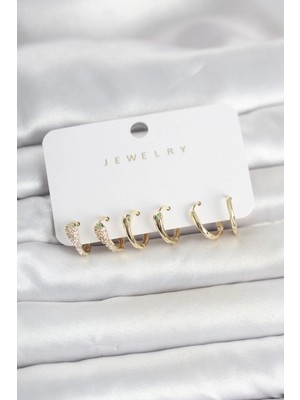 Pileli Store  Pirinç Gold Renk Yılan Model Kadın Küpe Seti TG27BKP11788