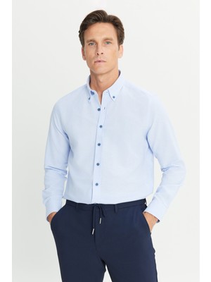 Altınyıldız Classics Slim Fit Dar Kesim Düğmeli Yaka Pamuklu Gömlek