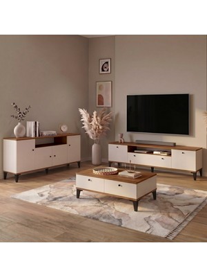 Yurupa Valaris Tv Ünitesi Orta Sehpa Konsol Takımı Modern Ayaklı 3'lü Set Ceviz-Kaşmir Vıs6-Cka