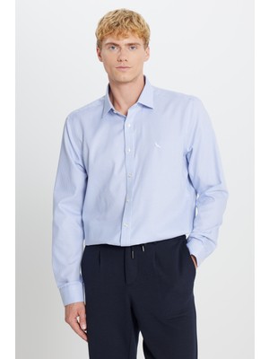 Altınyıldız Classics Ütü Gerektirmeyen %100 Pamuk Slim Fit Klasik Yaka Armürlü Gömlek