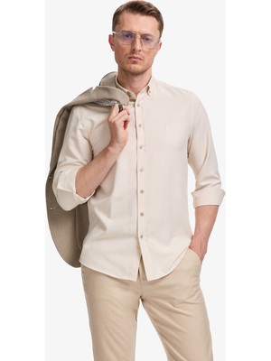 Pierre Cardin Erkek Bej Oxford Slim Fit Kolay Ütülenebilir Gömlek 50325365-VR011