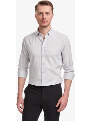 Pierre Cardin Erkek Açık Gri Keten Görünümlü Slim Fit Uzun Kollu Gömlek 50325355-VR001