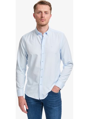 Pierre Cardin Erkek Açık Mavi Oxford Slim Fit Kolay Ütülenebilir Gömlek 50325365-VR003