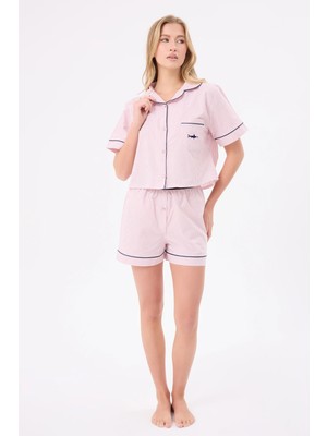 Marısılk™ Seastrıpe Kadın Yazlık Şortlu Crop Gömlekli Pijama & Lounge Takımı