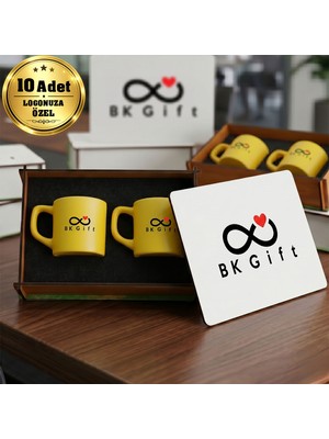 BK Gift Logonuza Özel 10 Adet Kutulu Sarı Renk Kahve Fincanı Seti – Kutulu Seramik Fincan Kurumsal Hediye Seti