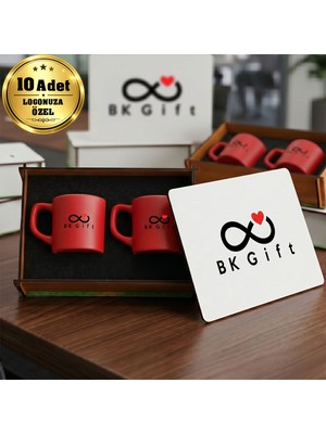 BK Gift Logonuza Özel 10 Adet Kutulu Kırmızı Renk Kahve Fincanı Seti – Kutulu Seramik Fincan Kurumsal Hediye Seti
