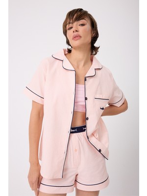 L'espadon MARISILK™ Kadın Yazlık Şortlu Uzun Gömlekli Pijama & Lounge Takımı