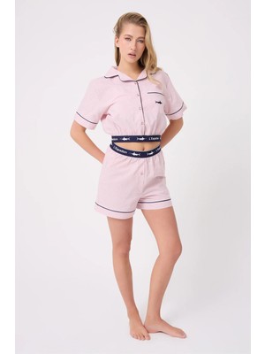 Marısılk™ Seastrıpe Kadın Yazlık Şortlu Crop Gömlekli Pijama & Lounge Takımı