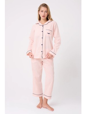 Marısılk™ Seastrıpe Premium Dokuma Uzun Kollu Crop Pantolonlu Kadın Pijama & Lounge Takımı