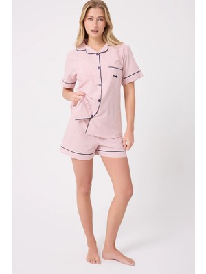 Marısılk™ Seastrıpe Kadın Yazlık Şortlu Uzun Gömlekli Pijama & Lounge Takımı