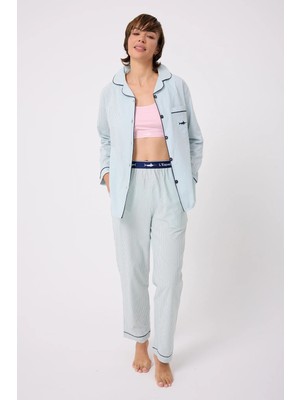 Marısılk™ Seastrıpe Premium Dokuma Uzun Kollu Uzun Pantolonlu Kadın Pijama & Lounge Takımı