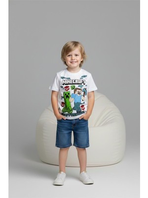 Lillypicca Erkek Çocuk Baskılı Pamuklu T-Shirt ve Cepli Likralı Kot Şortlu 2'li Takım