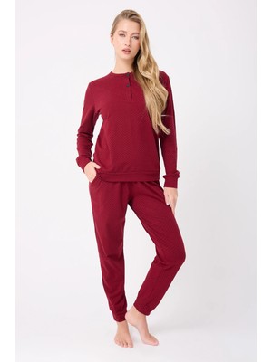 Ocean Rıpple™ Premium Örme Pamuk Uzun Kollu Henley & Uzun Pantolonlu Kadın Pijama Takımı