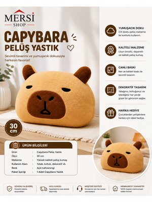 Mersi Shop Capybara Peluş Yastık 30 cm Sevimli Dekoratif Oyuncak Yastık