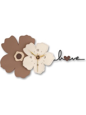 Love Yazılı Çiçek Tasarımlı Ahşap Duvar Saati - Modern Salon Dekoru - Hediyelik Saat