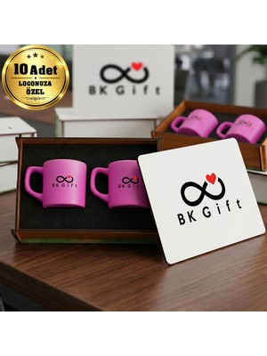 BK Gift Logonuza Özel 10 Adet Kutulu Pembe Renk Kahve Fincanı Seti – Kutulu Seramik Fincan Kurumsal Hediye Seti