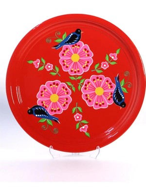 Dedemin Emayeleri Tepsi Kırmızı Kuşlu (33 Cm)
