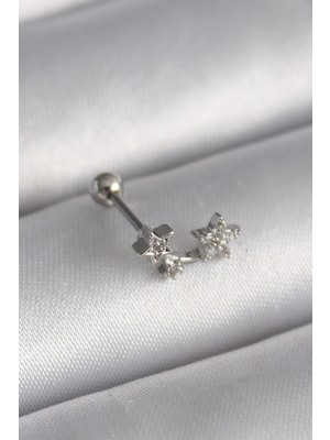 Uravas Store Mey Ithalat® 316L Çelik Gümüş Renk Zirkon Taşlı Yıldız Tragus Piercing