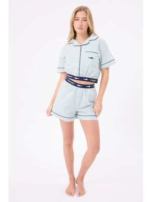 Marısılk™ Seastrıpe Kadın Yazlık Şortlu Crop Gömlekli Pijama & Lounge Takımı