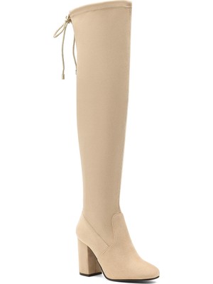 Nine West Cırka 1pr Nude Kadın Topuklu Çizme Suni Deri Bej Renk Yüksek Topuk ile Şık Tasarım