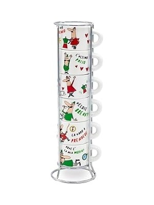 Uravas Store Bialetti - 6'lı Istiflenebilir Cappuccino Fincan Seti - Karma Renkli - Porselen