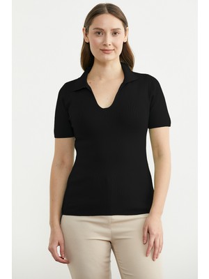 Sementa Polo Yaka Basic Triko Tişört - Siyah