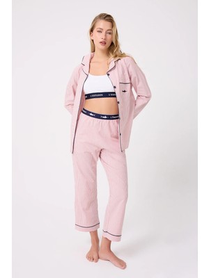 Marısılk™ Seastrıpe Premium Dokuma Uzun Kollu Crop Pantolonlu Kadın Pijama & Lounge Takımı