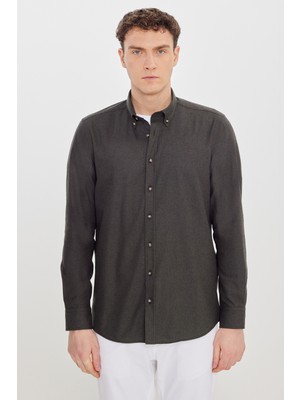 Altınyıldız Classics Pamuklu Slim Fit Dar Kesim Düğmeli Yaka Diagonal Desenli Flanel Gömlek
