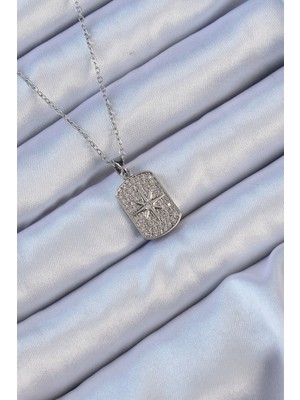 Uravas Store 316L Çelik Zincir Gümüş Renk Zirkon Taşlı Kutup Yıldızlı Vintage Kolye - TJ-BKO9124