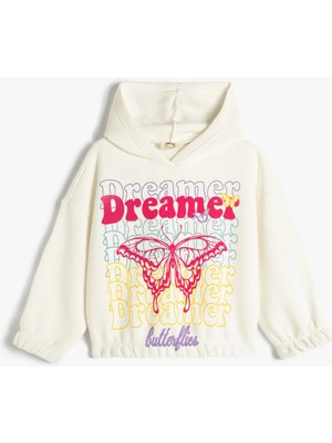 Koton Sweatshirt Kapşonlu Kelebek Baskılı Pamuklu