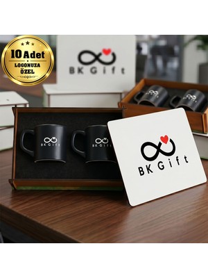 BK Gift Logonuza Özel 10 Adet Kutulu Siyah Renk Kahve Fincanı Seti – Kutulu Seramik Fincan Kurumsal Hediye Seti