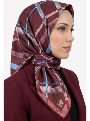 Hadiora Kadın Bordo Ekose Desenli Kristal Eşarp