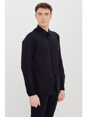 Altınyıldız Classics Erkek Siyah Slim Fit Dar Kesim Pamuklu Klasik Yaka Gömlek