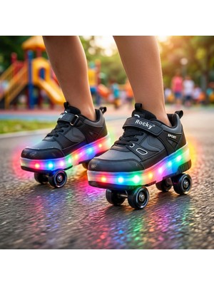 BURUNİ Patenli Işıklı Spor Ayakkabısı & Tekerlekli Sneakers Cırtlı