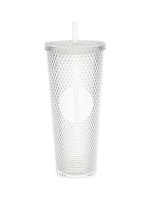 Uravas Store Kristal Desen 750 ml Pipetli Soğuk Içecek/kahve Bardağı Beyaz