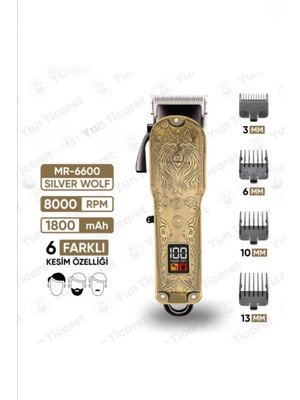Jasper JPR-6600 Silver Wolf Şarj Göstergeli 6 Kademeli 8000 Rpm 1800 Mah Saç Sakal Tıraş Makinesi Erkek Bak