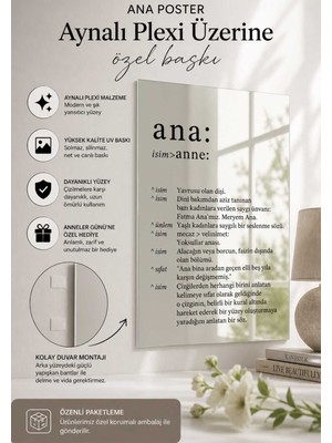 TASARIM ŞEYLER Anneler Günü Özel Aynalı Pleksi 30X45 Boyutta Poster – “ana” Tasarım | Uv Baskı, Yapışkan Bantlı Kolay Montaj, Modern Dekoratif Tablo