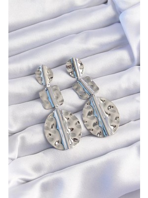 Uravas Store Pirinç Gümüş Renk Geometrik Ezme Plaka Küpe - TJ-BKP9245