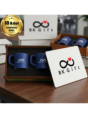 BK Gift Logonuza Özel 10 Adet Kutulu Lacivert Renk Kahve Fincanı Seti – Kutulu Seramik Fincan Kurumsal Hediye Seti