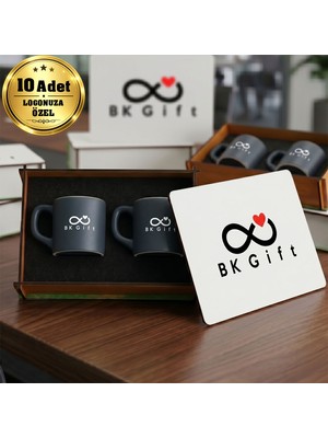 BK Gift Logonuza Özel 10 Adet Kutulu Antrasit Renk Kahve Fincanı Seti – Kutulu Seramik Fincan Kurumsal Hediye Seti