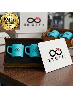 BK Gift Logonuza Özel 10 Adet Kutulu Turkuaz Renk Kahve Fincanı Seti – Kutulu Seramik Fincan Kurumsal Hediye Seti