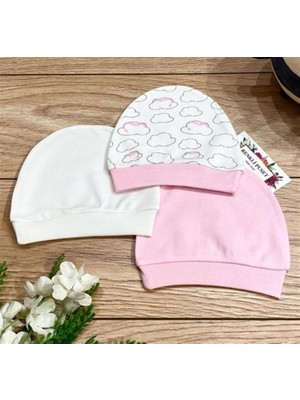 Renkli Puset Kız Çocuk 3'lü Penye Bere Takım Bulut Pembe Renkli Konforlu Tasarım