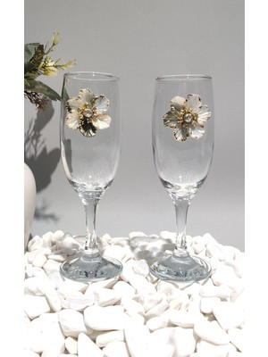 Uravas Store Ki̇rli̇nova® Gri̇ Çi̇çek Moti̇fli̇ 2'li̇ Meşrubat Bardaği