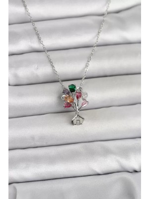 Uravas Store 316L Çelik Zincir Gümüş Renk Uçan Balon Ev Figür Kadın Kolye - TJ-BKO11027