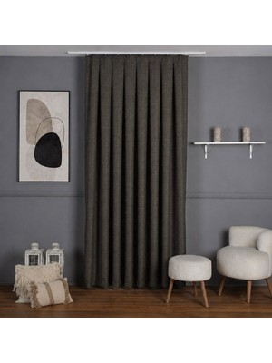 Mebelport Curtain Sık Pileli Keten Blackout Perde - %100 Karartma Fon Perde - Hazır Korniş Dikimli