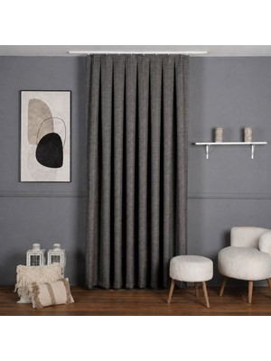Mebelport Curtain Sık Pileli Keten Blackout Perde - %100 Karartma Fon Perde - Hazır Korniş Dikimli