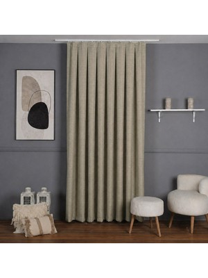 Mebelport Curtain Sık Pileli Keten Blackout Perde - %100 Karartma Fon Perde - Hazır Korniş Dikimli
